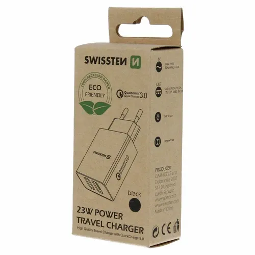 Swissten punjač Eco Pack 2x USB 23W crna slika 1