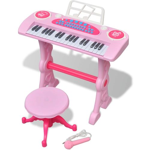 Ružičasta dječja klavijatura s 37 tipki, stolcem i mikrofonom slika 19