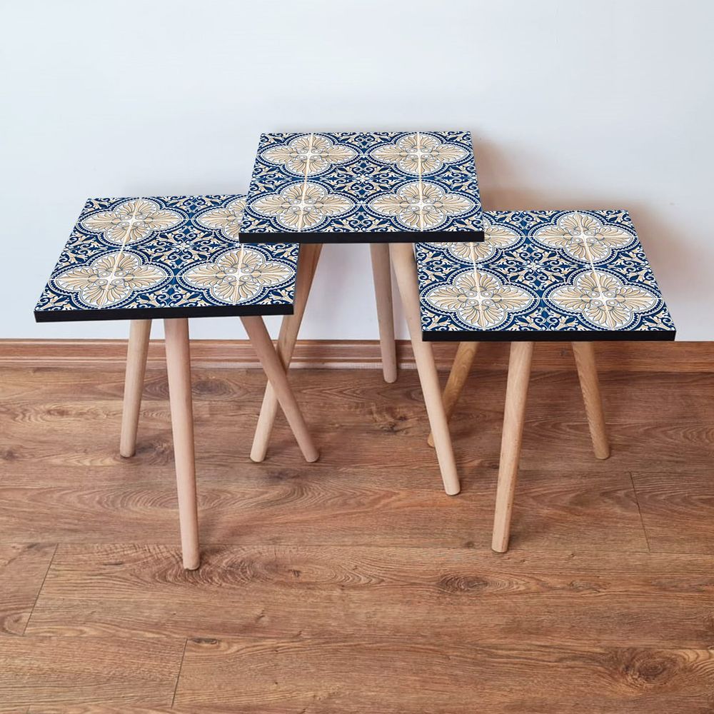 Set Nesting Stolova (3 Komada) - Plava, Bež, Bijela slika 1