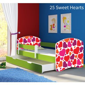 Dječji krevet ACMA s motivom, bočna zelena + ladica 160x80 cm 25-sweet-hearts