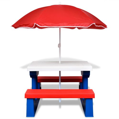 Dječji stol i klupa za piknik sa suncobranom višebojni slika 29