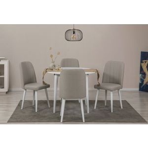 Vina 1005 5 - Bijeli, Cream Bijeli Proširivi Trpezarijski Sto i Set Stolica (5 Komada)