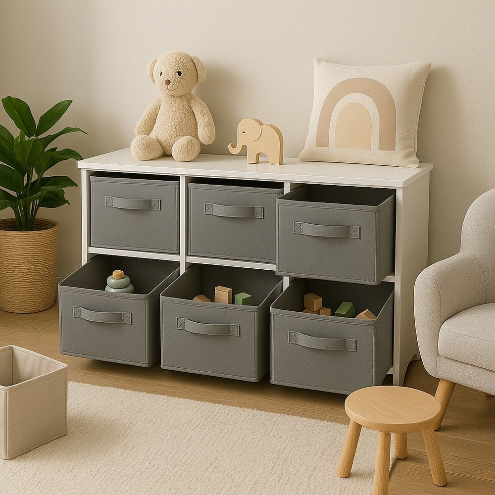 Kinder Home Dječija drvena komoda sa tekstilnim kutijama, Bijela slika 19