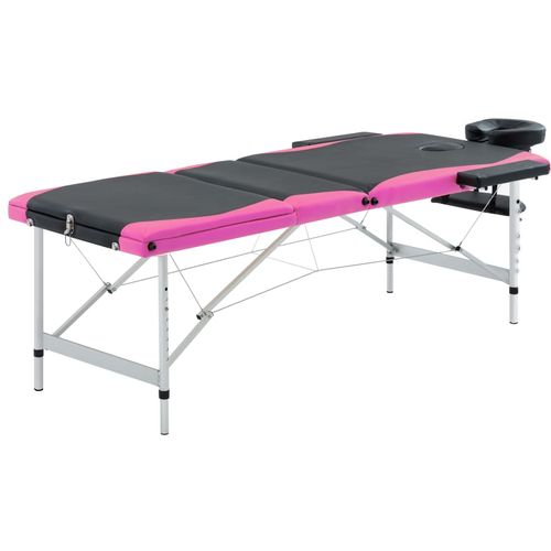 Sklopivi masažni stol s 3 zone aluminijski crno-ružičasti slika 1