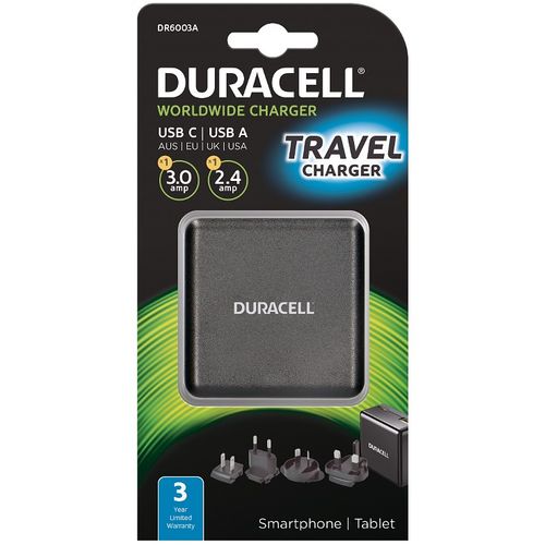 Duracell Travel Adapter Charger - Type-C/Type-A - 3A + 2.4A - Black  slika 1