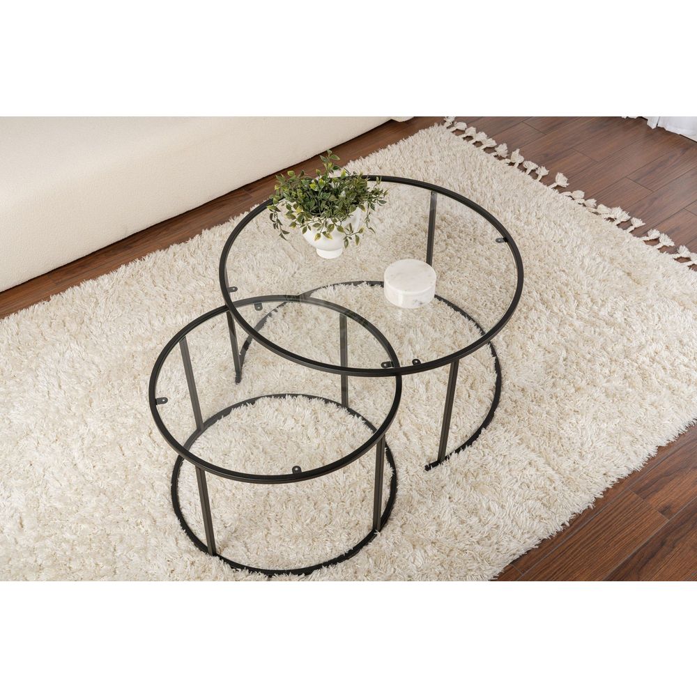 Set staklenih stolova Aurum -  80, 60 - Crni, Transparentni slika 4