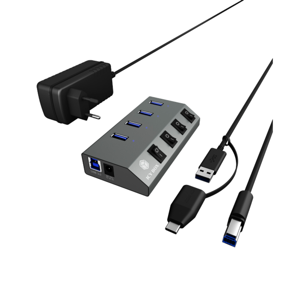 IcyBox IB-HUB1405 4-portni USB-A hub s stikalima slika 1