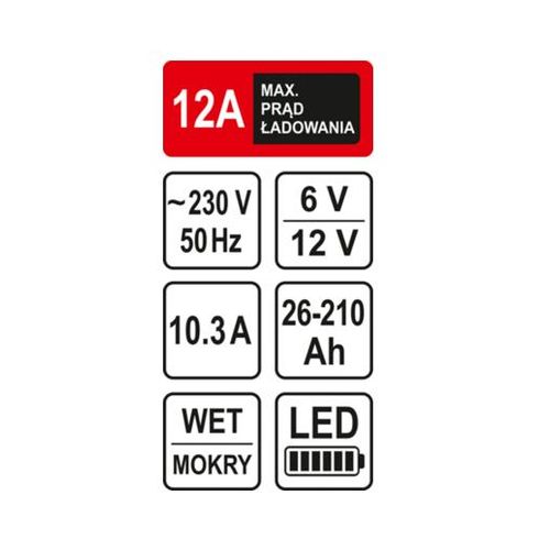 STHOR punjač za akumulatore 6/12V 12A 210Ah s LED indikatorom slika 2