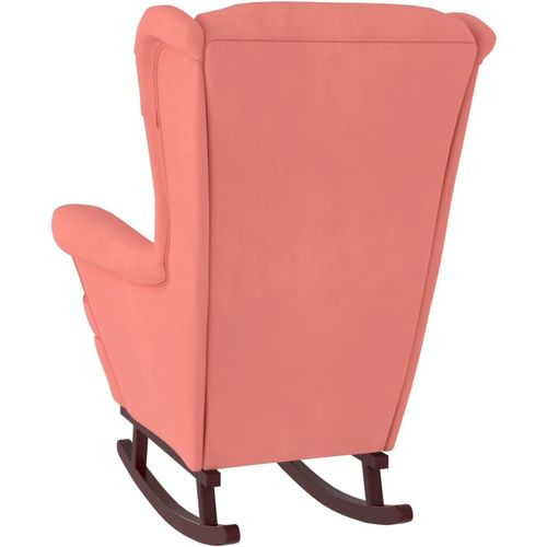 Fotelja za ljuljanje s drvenim nogama ružičasta baršunasta slika 6