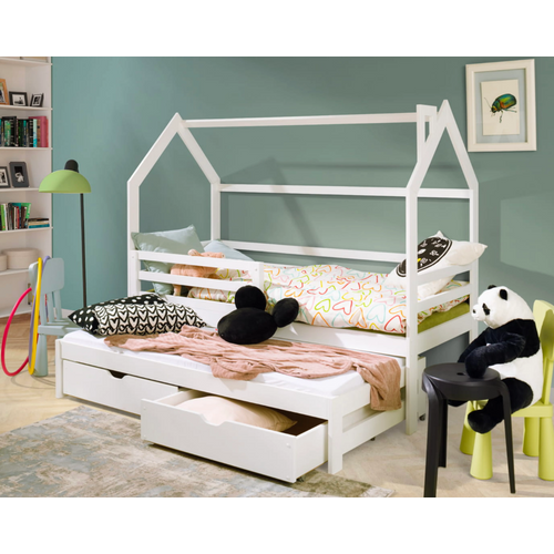 Drveni dječji krevet Disney s dodatnim krevetom i ladicom - bijeli - 160/180*80 cm slika 1