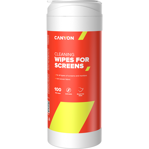 CANYON Screen Cleaning Wipes, Wet cleaning wipes made of non-woven fabric, with antistatic and disinfectant effects, 100 wipes, 80x80x185mm, 0.258kg slika 1