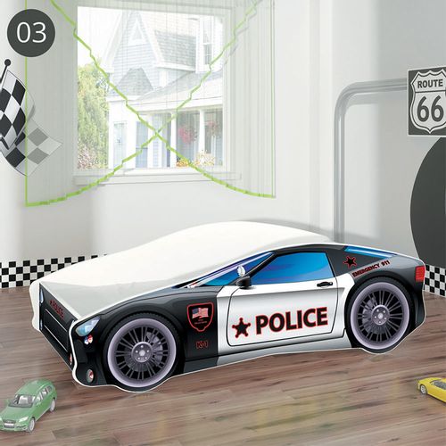 Dječji krevet ACMA Auto 160x80 cm 03-policija-crno-bijeli slika 1