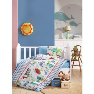 Set Ranforce Posteljine za Bebe Dino v2 - Plavo/Bijelo/Crveno/Zeleno