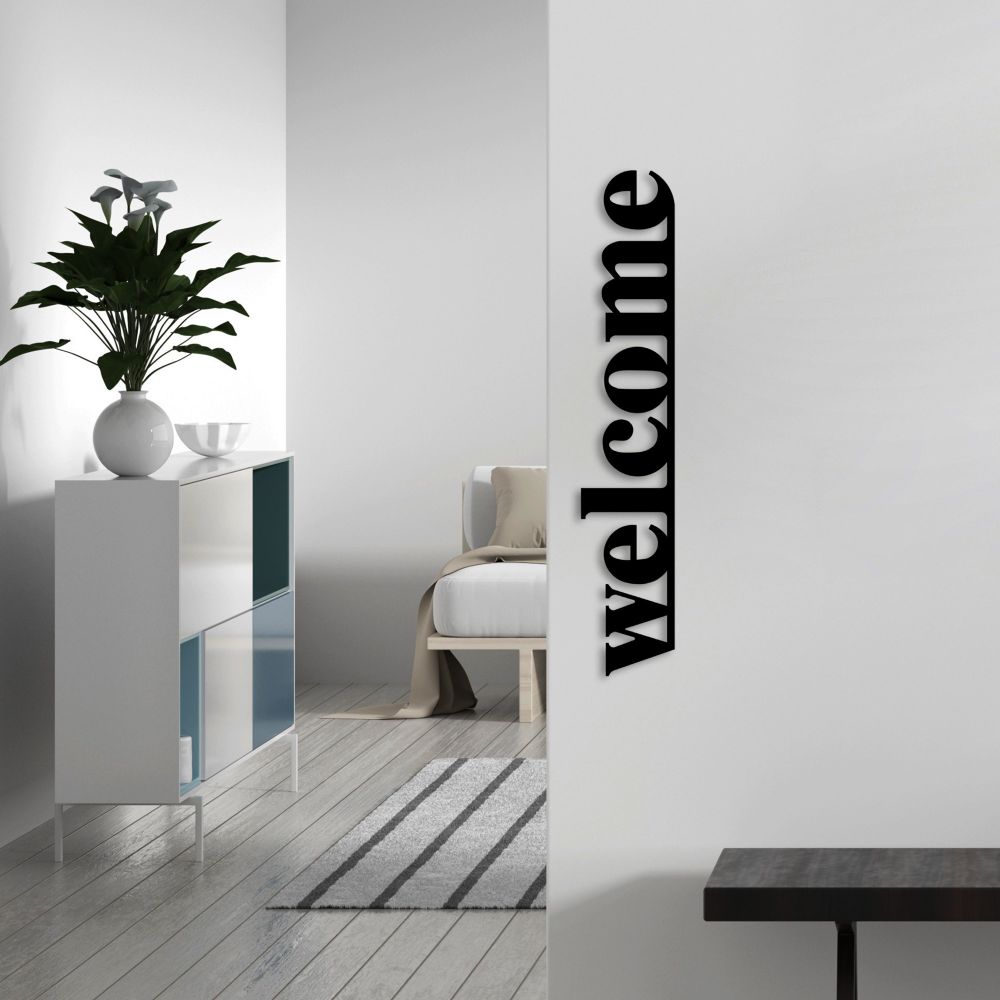 Decorative metal wall accessory Welcome, colour: black slika 1