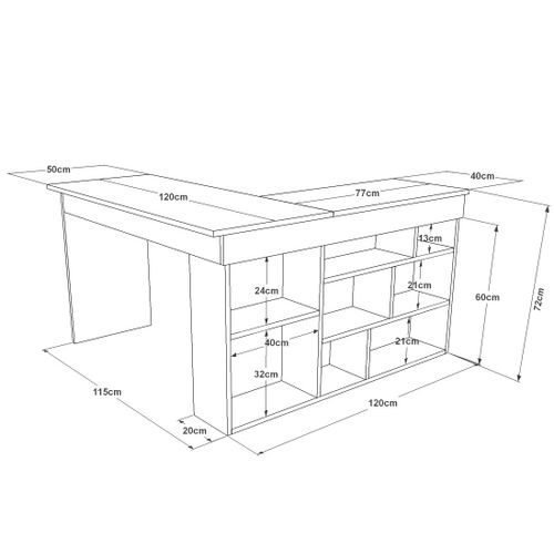 Hanah Home CT5 - AW Atlantic PineWhite Study Desk slika 8