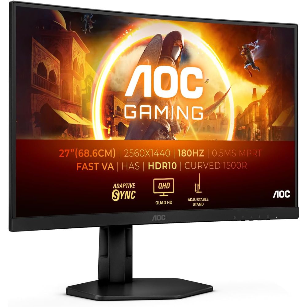 AOC Monitor LED CQ27G4X Gaming 27 inch QHD curved monitor, 180 Hz, 0.5 ms, FreeSync Prem., HDR10 (2560x1440, DisplayPort, 2x HDMI) black/gray slika 1