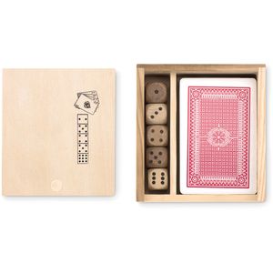 Igra društvena set igraće karte i kockice Las Vegas u drvenoj kutiji 10x9x2 cm