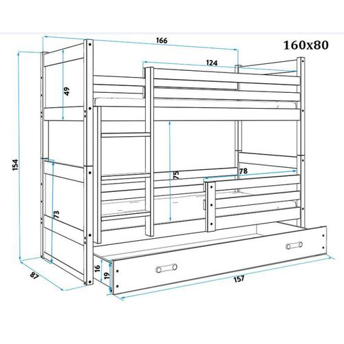 Drveni dječji krevet na kat Rico s ladicom - bijeli - 160*80cm slika 3