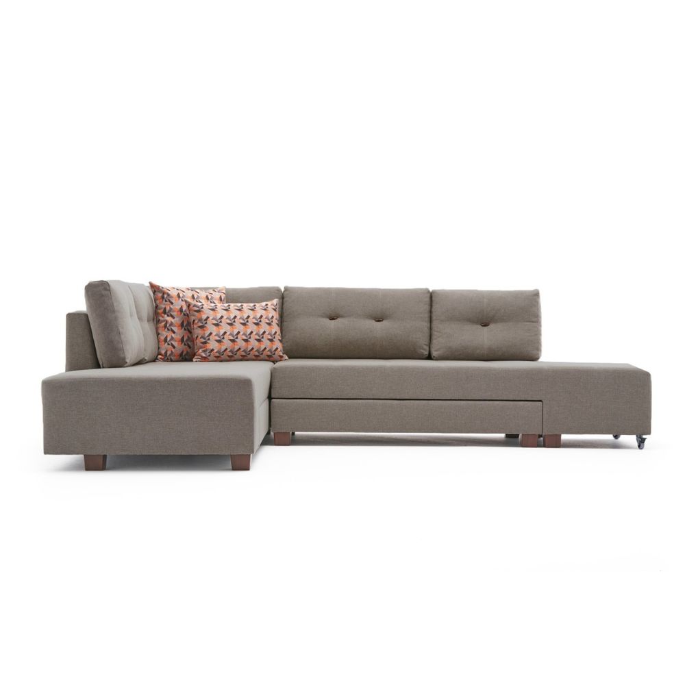 Ugaona Sofa na Razvlačenje Manama - Krem Boja, Lijevi Kut slika 6
