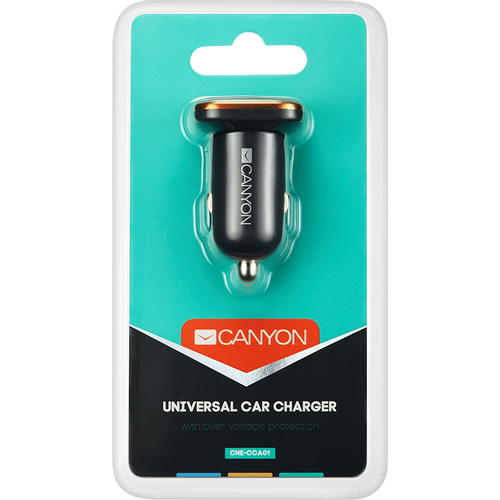 CANYON C-01 Universal 1xUSB car adapter, Input 12V-24V, Output 5V-1A, black rubber coating with orange electroplated ring(without LED backlighting), 51.8*31.2*26.2mm, 0.016kg slika 3