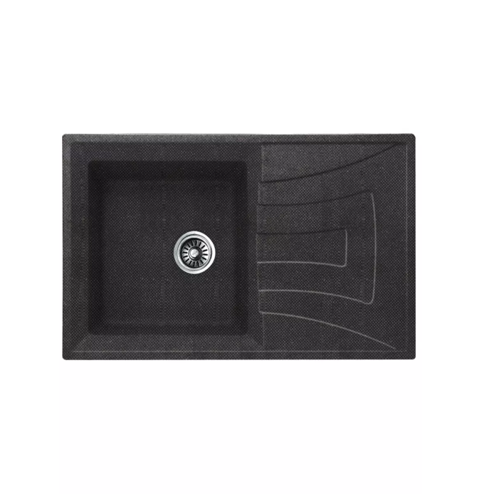 Inter Ceramic sudoper usadni pravokutni sa desnim ocjeđivačem 50x78x20 cm + sifon, granit crni slika 2