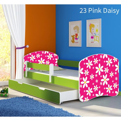 Dječji krevet ACMA s motivom, bočna zelena + ladica 160x80 cm 23-pink-daisy slika 1
