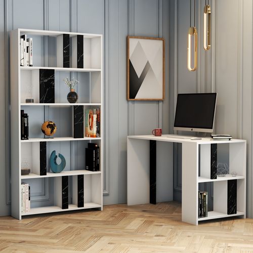 Lima - White, Black Marble White
Black Study Desk & Bookshelf slika 1