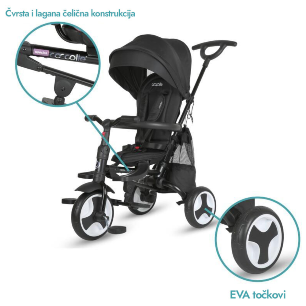 Coccolle Sklopivi rotirajući tricikl Spectra Plus Premium Line, Jet Black slika 5