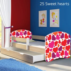 Dječji krevet ACMA s motivom, bočna sonoma + ladica 160x80 cm - 25 Sweet hearts