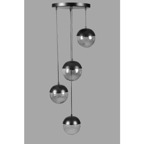 Küre 4 Lü Tepsili Siyah Füme Camlı Sarkıt Dark Grey Chandelier slika 3