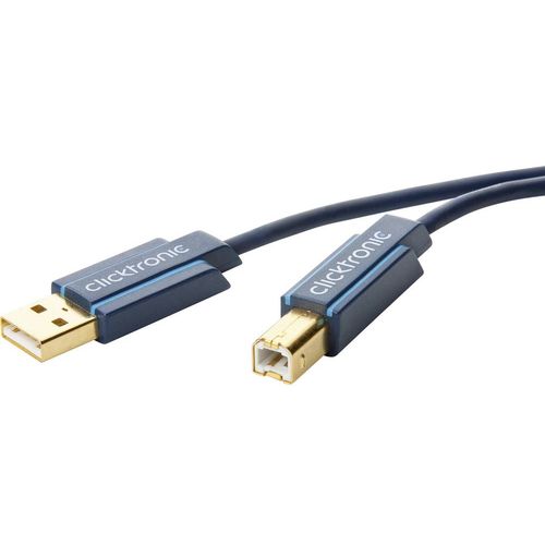 USB 2.0 priključni kabel clicktronic [1x USB 2.0 utikač A - 1x USB 2.0 utikač B] 3 m plava, pozlaćeni utični kontakti slika 1