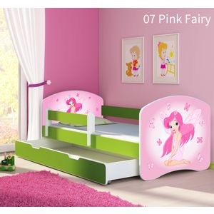 Dječji krevet ACMA s motivom, bočna zelena + ladica 140x70 cm 07-pink-fairy
