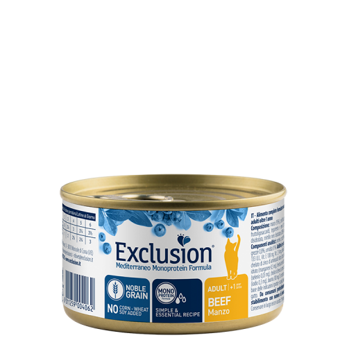 Exclusion Mediterraneo Monoprotein Formula, potpuna hrana za odrasle mačke, govedina, 85 g slika 1