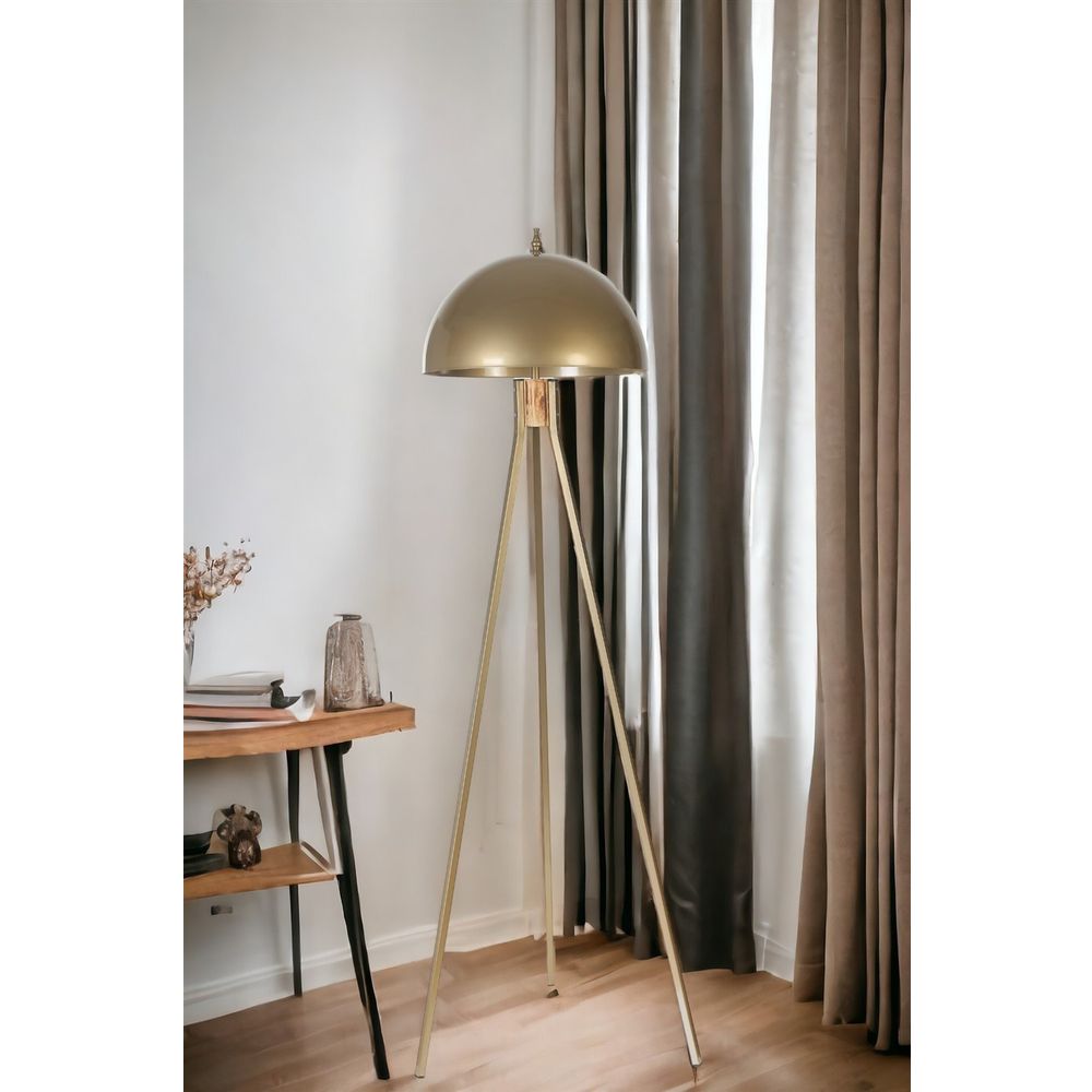 Fısco Tripod Eskitme Lambader - Veliki Retro Zlatni Podni Lampa slika 2