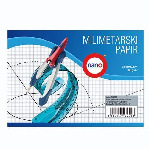 Blok milimetar A4 25 listova Nano slika 2