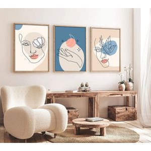 Huhu139 - Dekorativno Slikarstvo u Okviru, 30 x 40 cm, Višebojno (Set od 3 Komada)