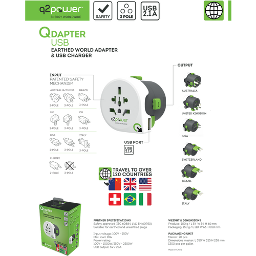 q2power Adapter, strujni, univerzalni, USB - QDAPTER USB slika 3