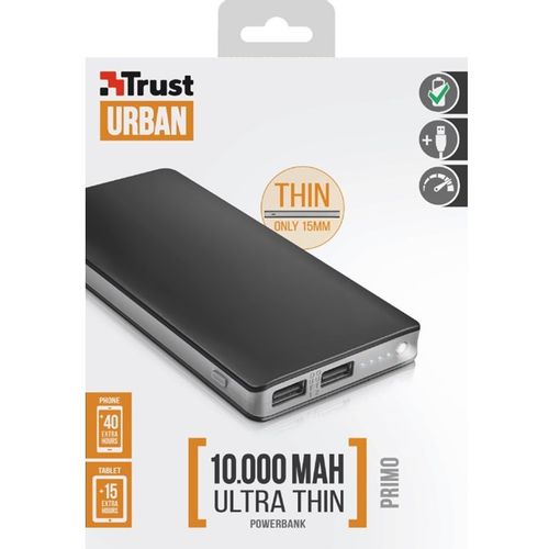 Trust Prijenosna baterija Primo Thin, 10000mAh, 2xUSB, crna (22577) slika 5