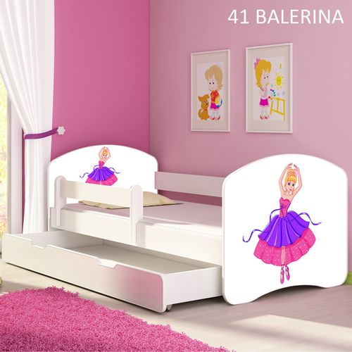 Dječji krevet ACMA s motivom, bočna bijela + ladica 160x80 cm 41-balerina slika 1
