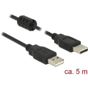 Delock USB kabel USB 2.0 USB-A utikač, USB-A utikač 5.00 m crna s feritnom jezgrom 84893