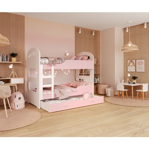 Drveni Dečiji Krevet Na Sprat Dominik Sa Fiokom - 190x80 - Rozi slika 1