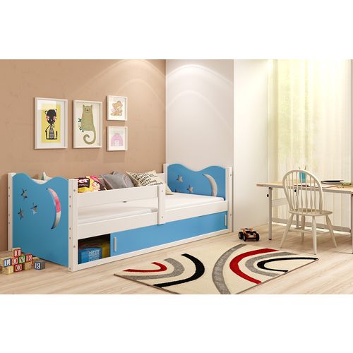 Drveni dječji krevet Mikolaj 1 s prostorom za pohranu - 160x80cm - bijeli - plavi slika 1