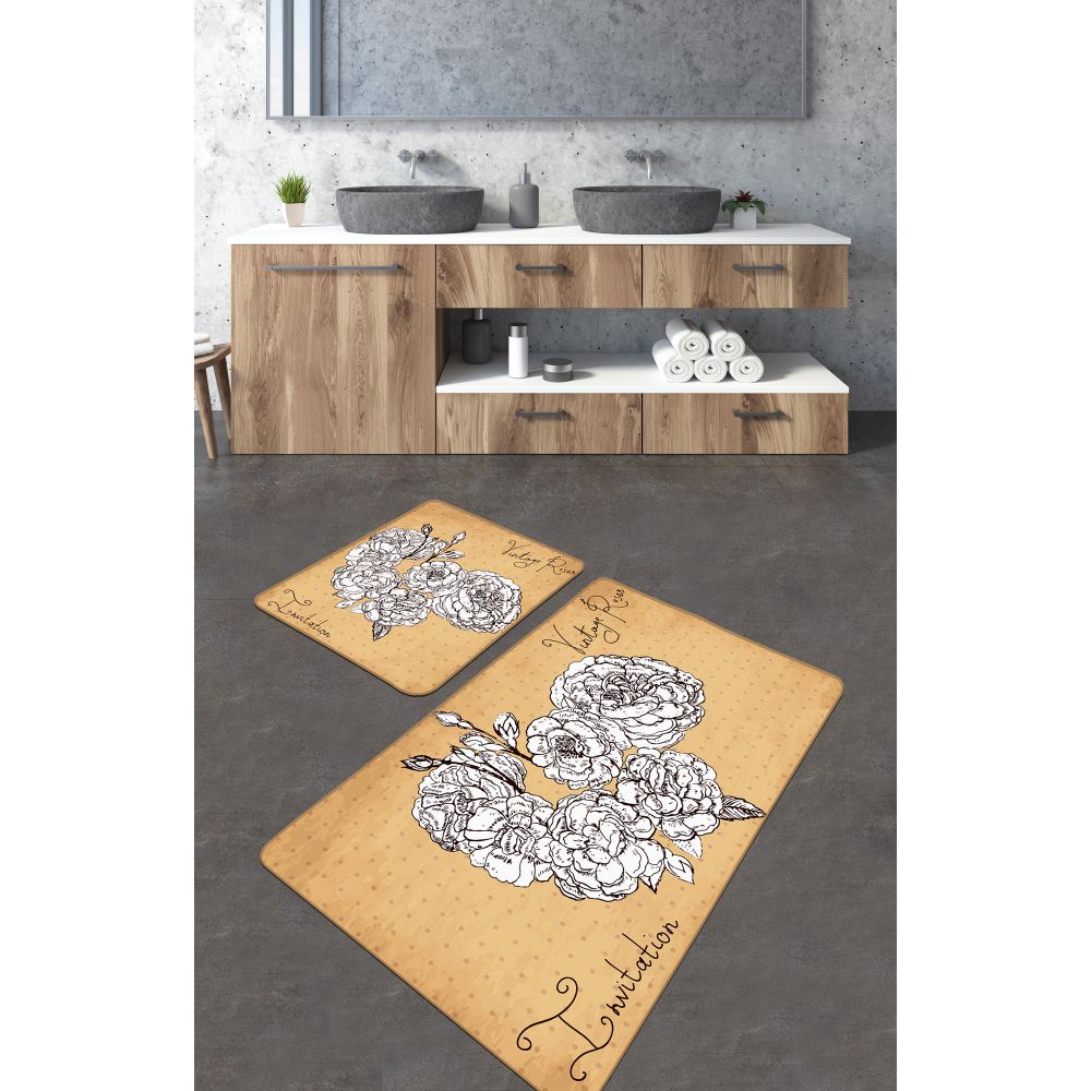 Set Kupatilskih Prostirki Vintage Roses u Žutoj, Crnoj i Bijeloj Boji (2 Komada) slika 1