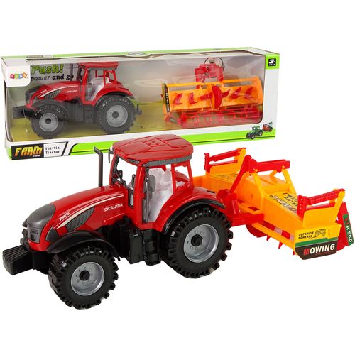 Crveni traktor s narančastim kultivatorom slika 1