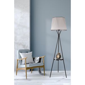 Venedik sehpalı  siyah lambader altıgen açık hasır gri abajurlu Grey Floor Lamp