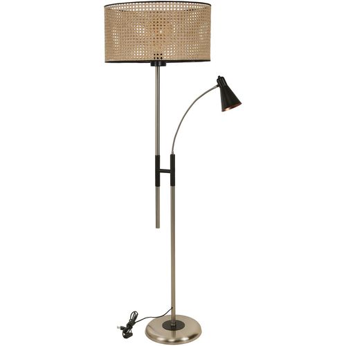 Forza Mat Krom Lambader Silindir Rattan Abajurlu Chrome Floor Lamp slika 1