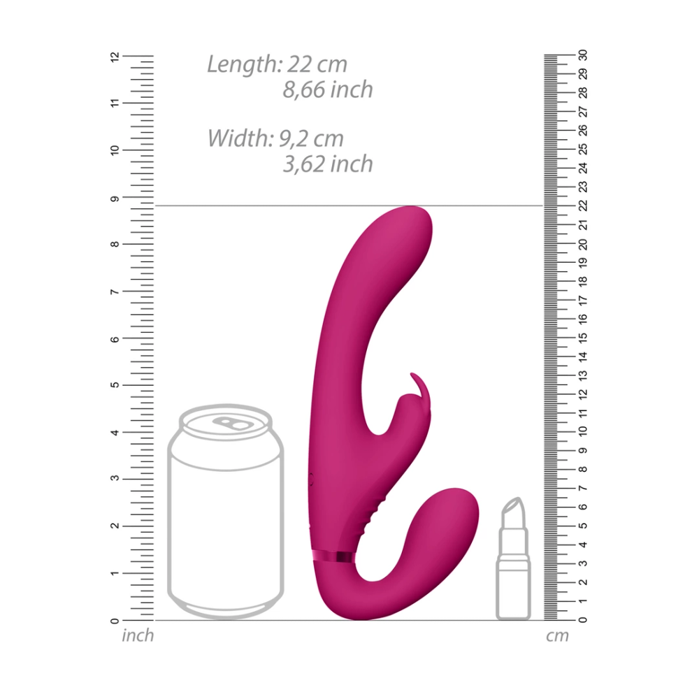 VIVE by Shots Suki - Vibrating Strap-on Rabbit bez naramenica - roza slika 7