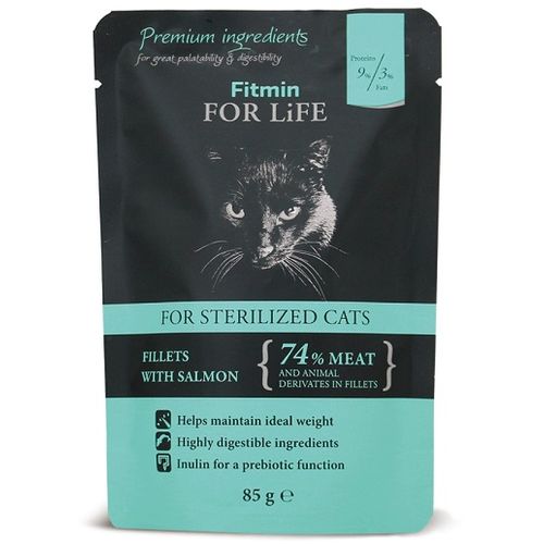 Fitmin For Life Cat Kesica Sterilized Losos, hrana za mačke 85g slika 1