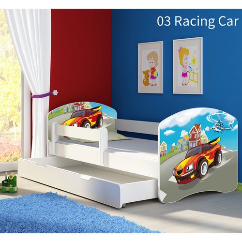 Dječji krevet ACMA s motivom, bočna bijela + ladica 140x70 cm 03-racing-car slika 1