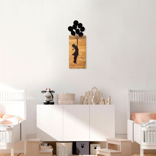 Chıld And Balloons Black Decorative Wooden Wall Accessory slika 4